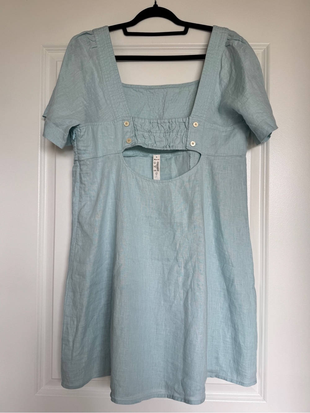 NWT MADEWELL Square-Neck Mini Dress in 100% Linen Blue Heron Light Blue Size 16 - Picture 7 of 13